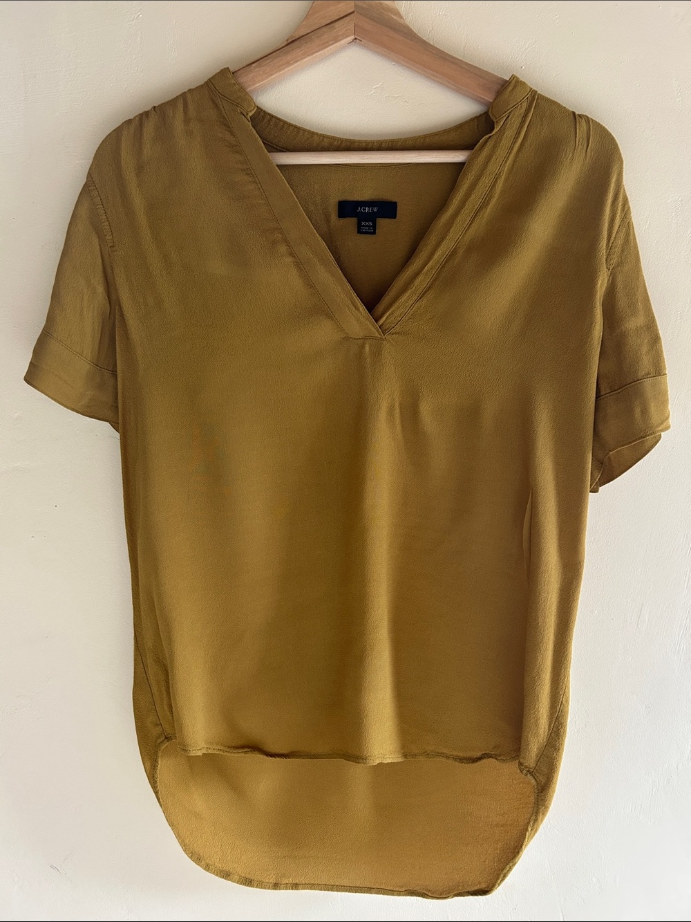 J. Crew Mustard V-Neck Short Sleeve Blouse